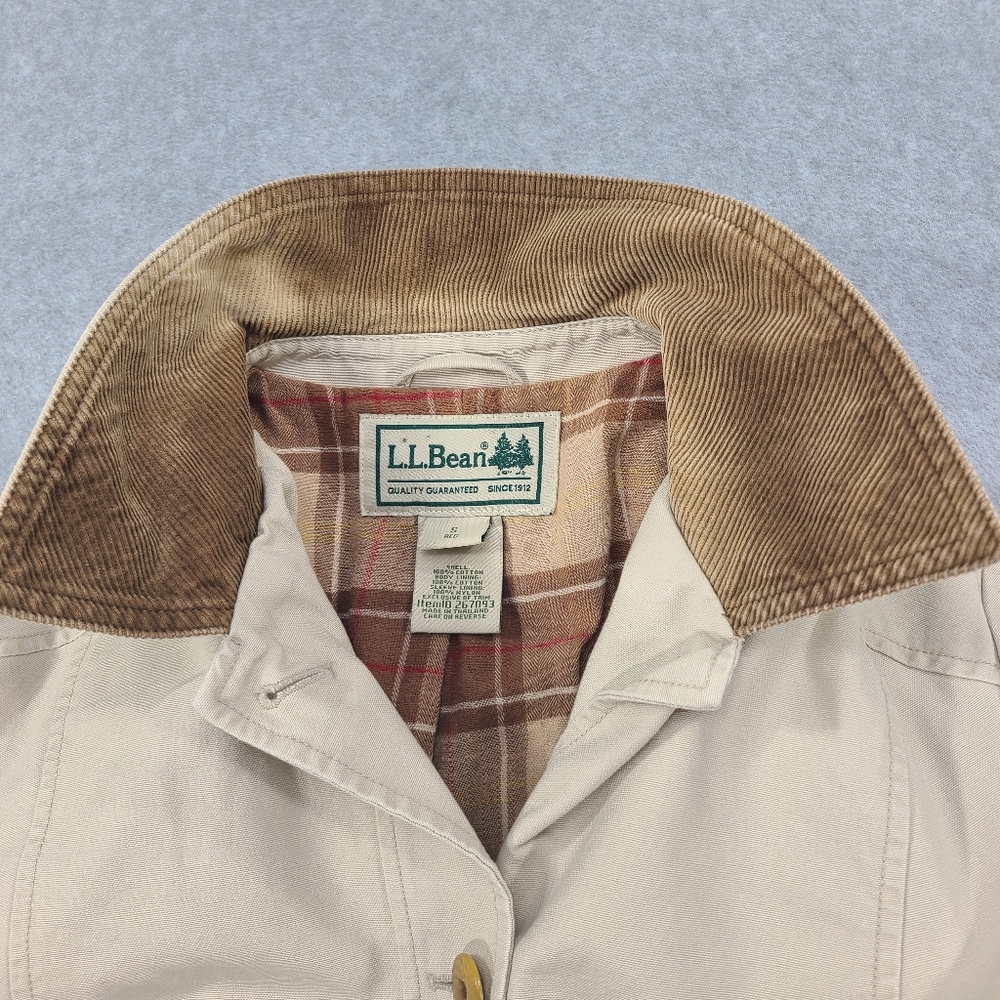 LL Bean Field Barn Work Chore Coat Jacket Small Regular Khaki Plaid Lined 267093 - Picture 9 of 13